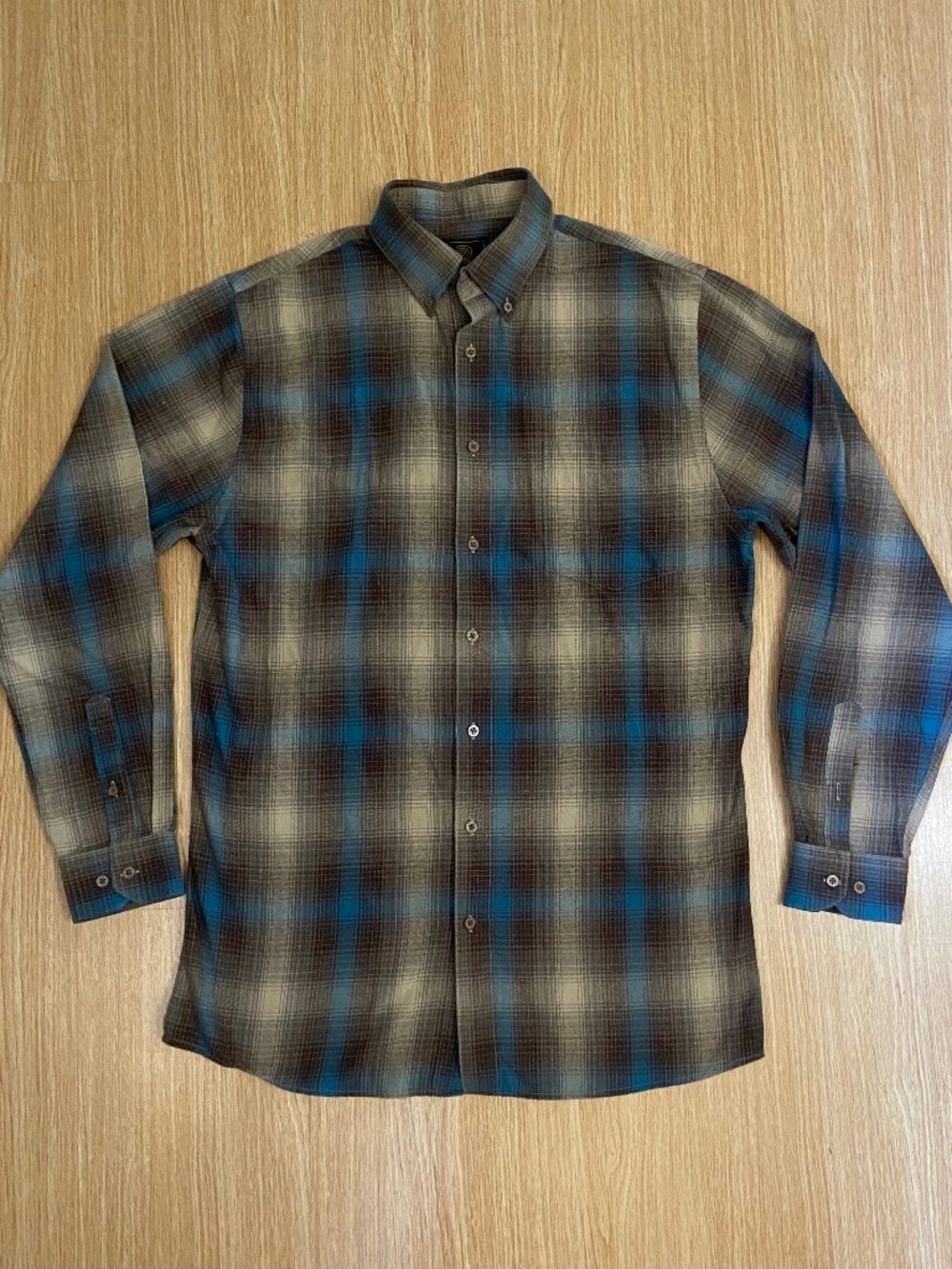 F/X Fusion Plaid Long Sleeve Button Down Shirt | Size Large Tall LT | Blue Brown
